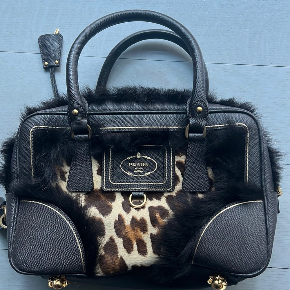 Prada Bauletto Cavallino bag, Never worn, Like new. Pony hair, gold with lock